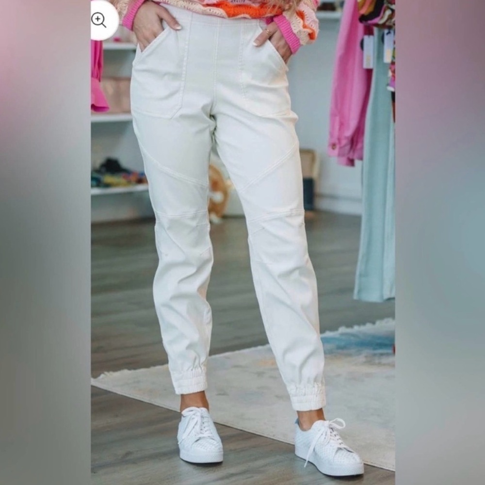 Spanx Stretch Twill Cargo Jogger Pants beige size large comfy pockets neutral